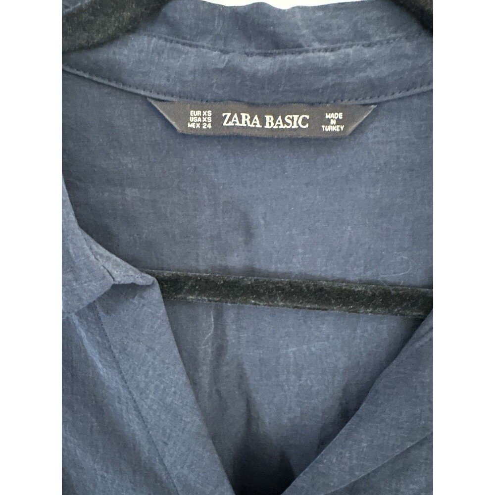 Zara Basic Navy Blue Button Down Short Sleeve Mid… - image 3